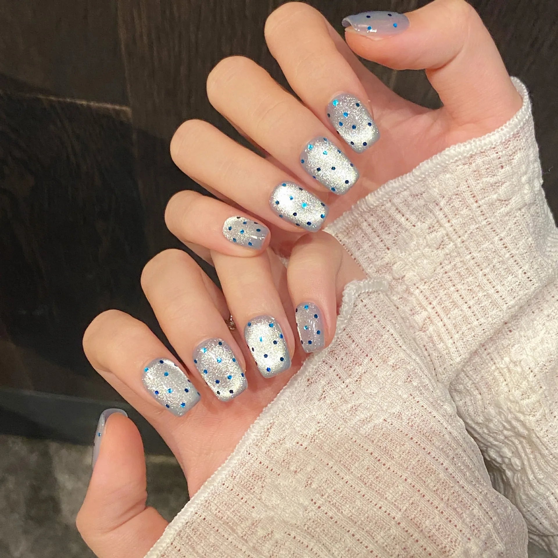 Cat Eye Press On Nails Glitter Dot Short False Nails 10pcs Press On Nails Peaceful Pleasures Health and Wellness