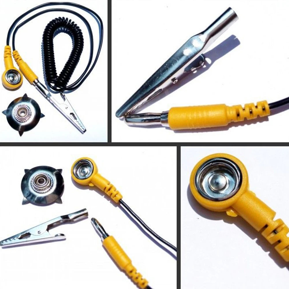 Anti-static ESD Grounding Cable Coiled Cord Alligator Clip Claw PU