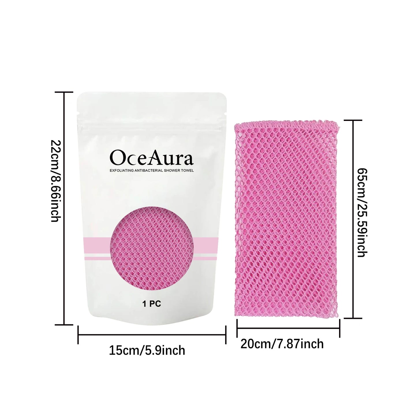 Exfoliating Back Scrubbing Towel – Carbon Fiber Body Scrub Peaceful Pleasures Health and Wellness TypeA Pink Color