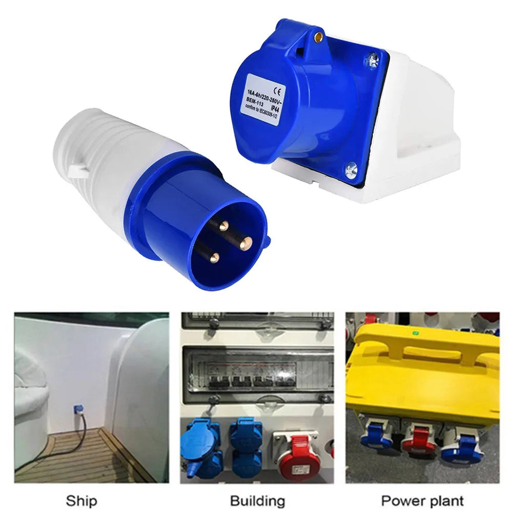 16 Amp 3 Pin Ndustrial Waterproof Socket Wall Mounted 220-250V IP44