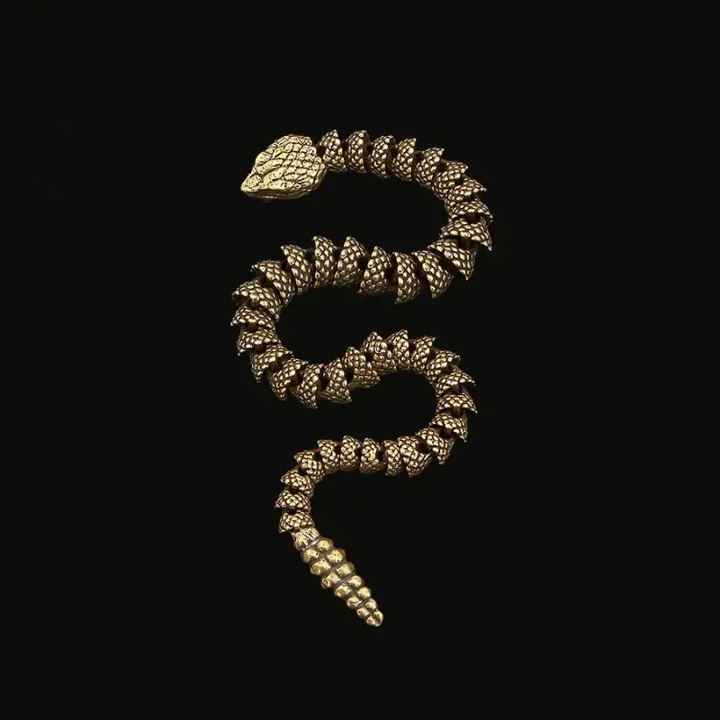 Articulated Brass Rattlesnake Sculpture 34cm | Movable Snake Decor