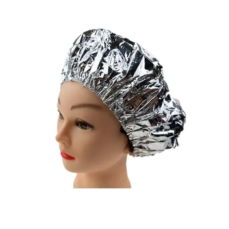 Disposable Ultra - thin Elastic Aluminum Foil Waterproof Heat Insulation Nourishing Dry Bath Hoods Shower Baking Oil Hair Cap Peaceful Pleasures Health and Wellness Silver