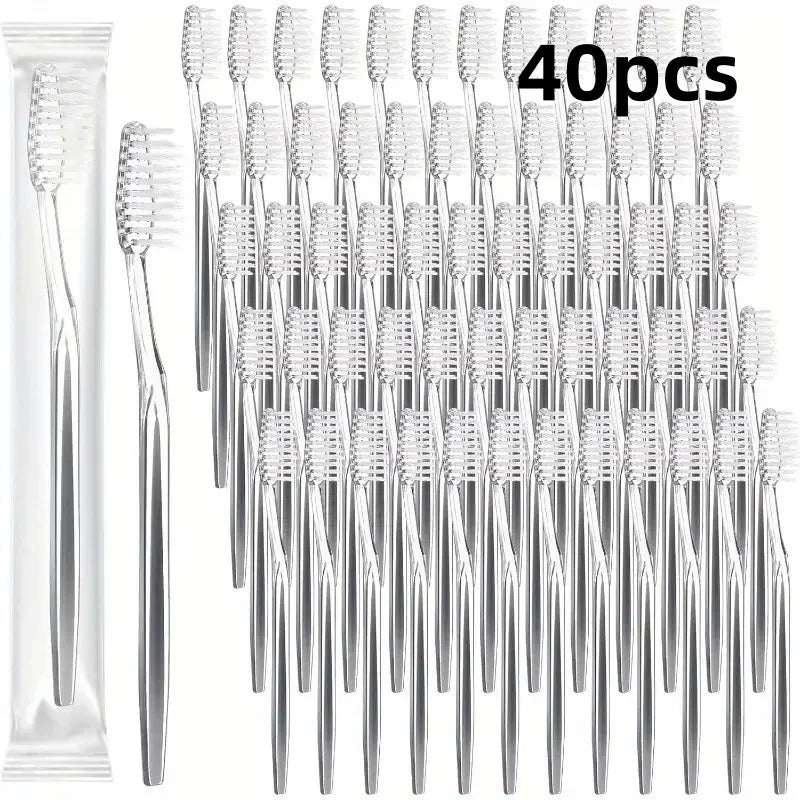 40/80 Pack Disposable Toothbrushes with Medium-Soft Nylon Bristles, Individually Packaged, Suitable for Travel and Hotel Adult Oral Care Peaceful Pleasures Health and Wellness 40Pcs
