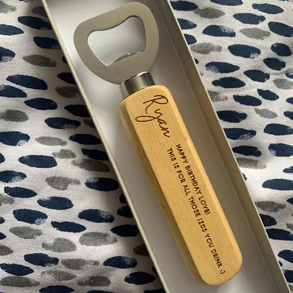 Custom Engraved Wooden Bottle Openers – 10-Pack Party Favors