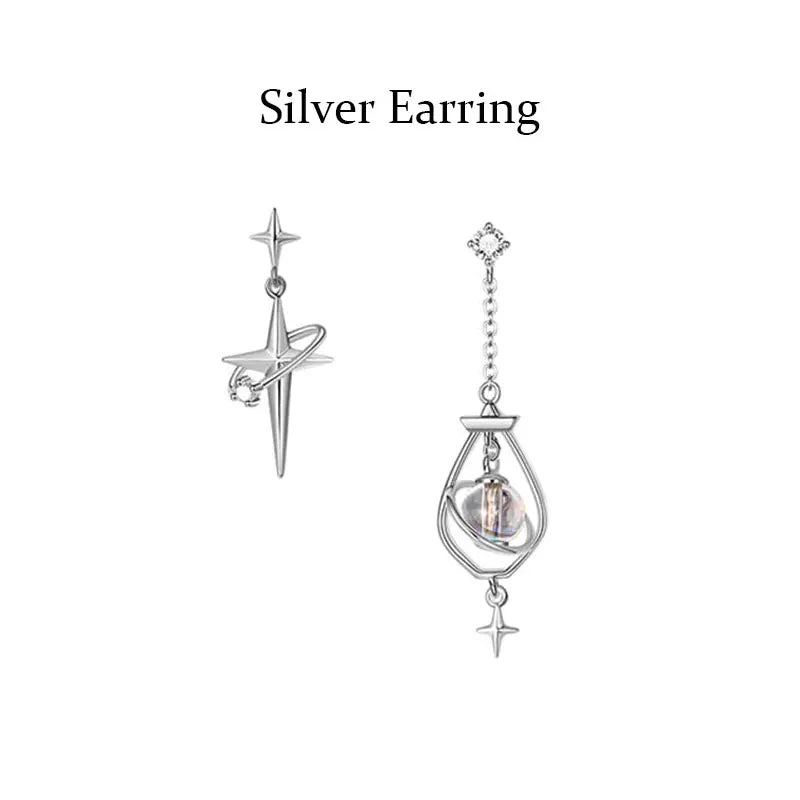 Fashionable Versatile Streling Silver Earrings Asymmetrical Fashion Earrings Retro Style Trending Engagement Party Fine Jewelry Peaceful Pleasures Health and Wellness Silver