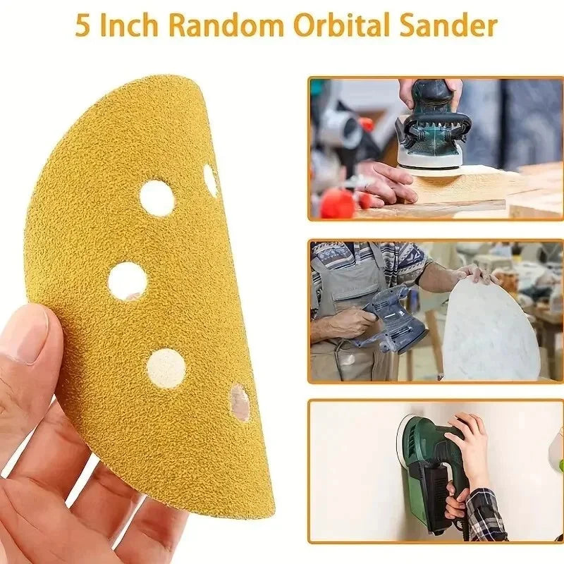 8 Holes Yellow Sandpaper Sanding Discs Grinder Car Woodworking Metal