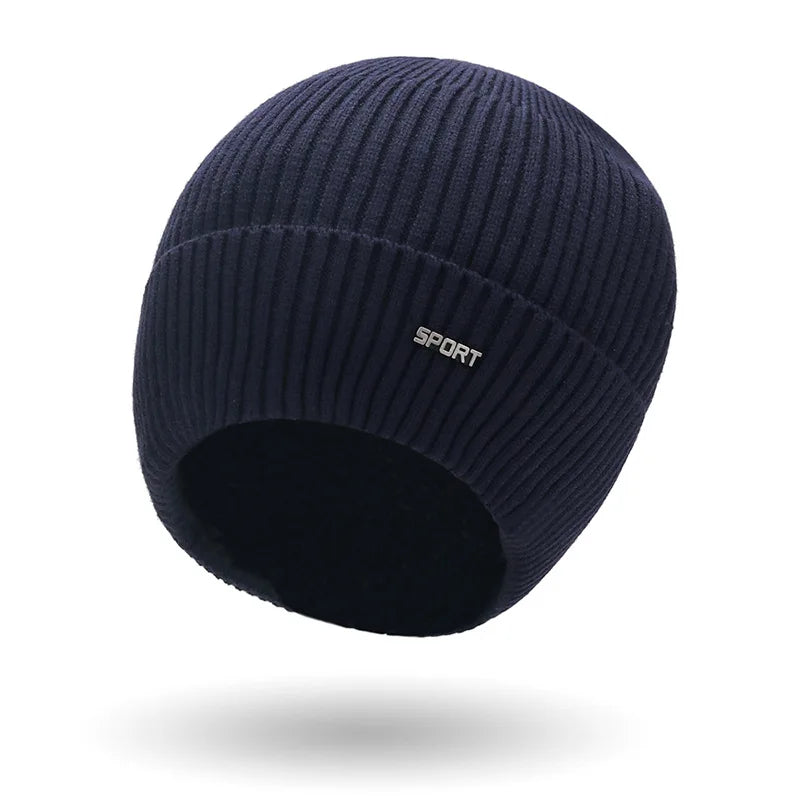Winter New Solid Color Men's And Women's Knitted Hats+Ear Protection Scarf Set Warm Hat Scarf,Outdoor Warm Hat Warm Peaceful Pleasures Health and Wellness Drak Blue One Size