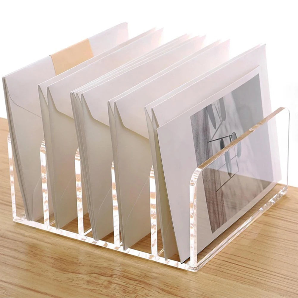 Clear Acrylic Magazine File Holder & Desk Organiser | 4–5 Slots Desktop File Organiser Peaceful Pleasures Health and Wellness