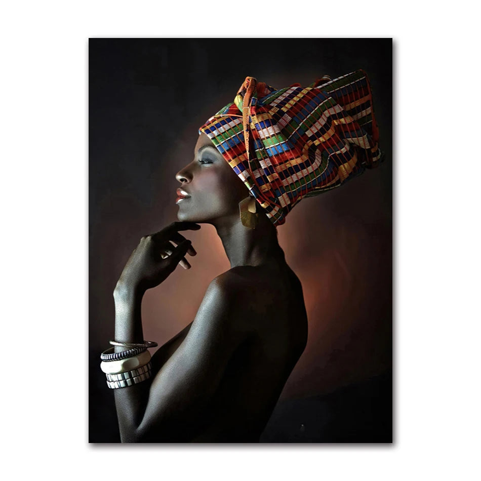 African Woman Portrait Canvas Wall Art | Boho Living Room Print Canvas Wall Art Peaceful Pleasures Health and Wellness 1014-01 40x60cm Unframed