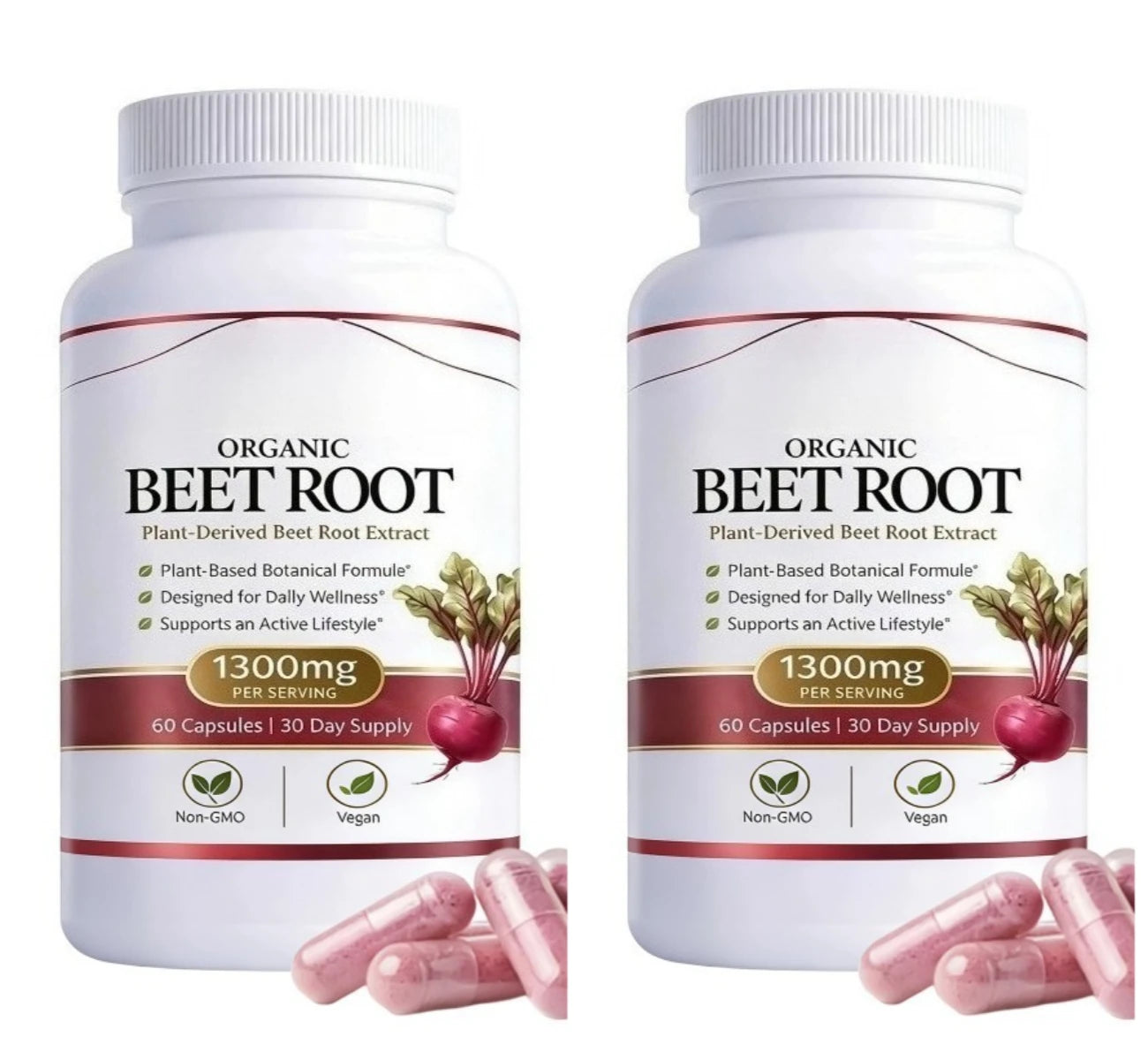 Organic Beet Root Capsules 1300mg | Vegan Supplement 60ct