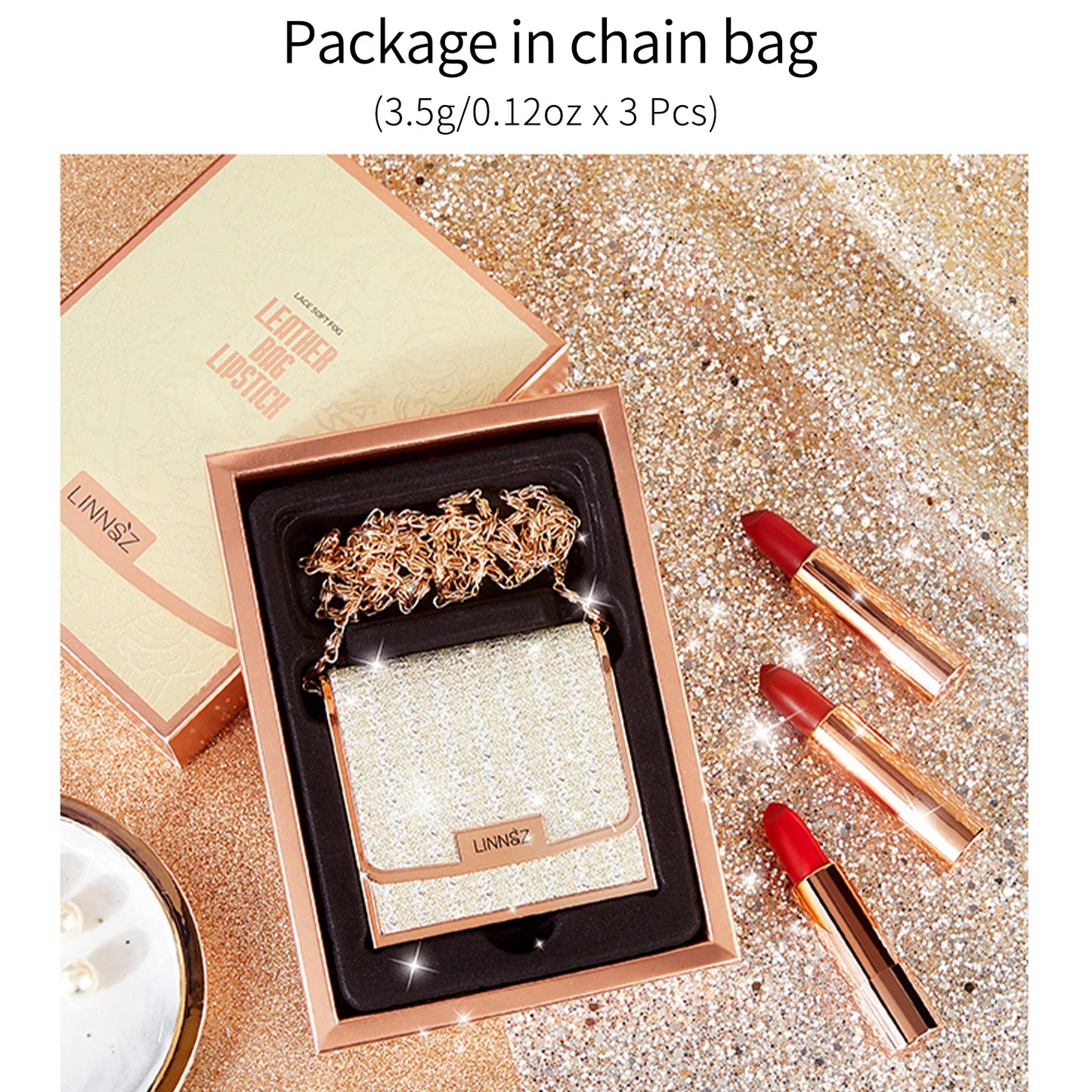 Matte Lipstick Set with Chain Bag for Long Lasting Color