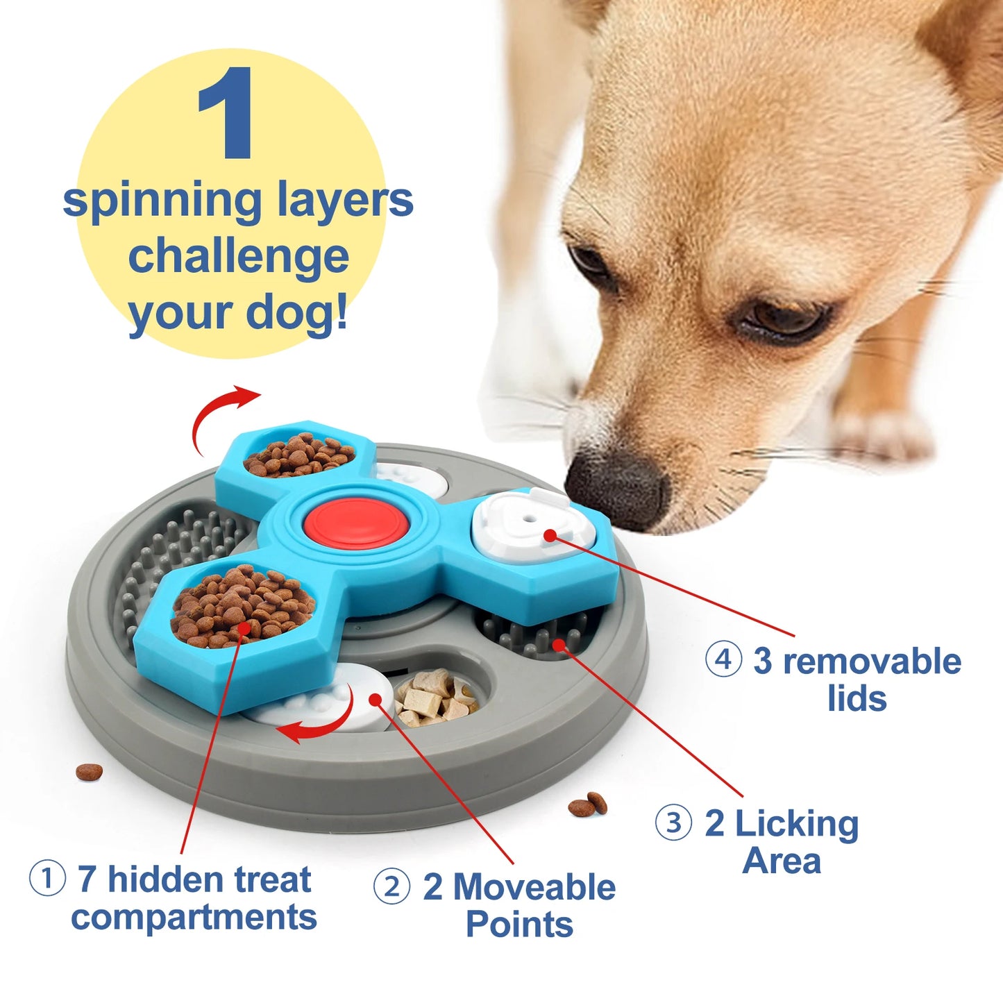 2-Layers Dog Puzzle Toys Slow Feeder Food Dispenser Interactive