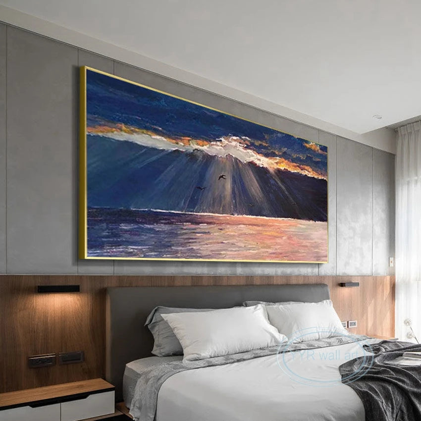 Living Room Bedroom Custom Picture 100% Hand Painted Sunrise Abstract Art Poster Wall Decor Mural Modern Acrylic Oil Painting Peaceful Pleasures Health and Wellness