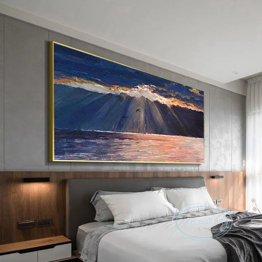 Living Room Bedroom Custom Picture 100% Hand Painted Sunrise Abstract Art Poster Wall Decor Mural Modern Acrylic Oil Painting Peaceful Pleasures Health and Wellness