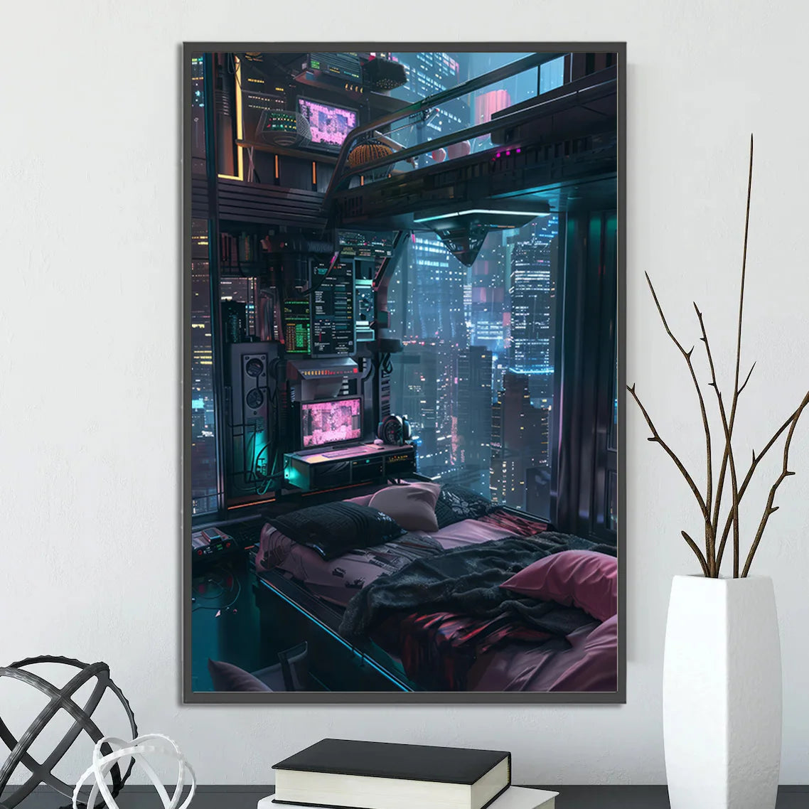 Cyberpunk City Poster Figures Home Decoration Painting Pictures Wall Cartoons Computer Room Wallpaper Gift Peaceful Pleasures Health and Wellness