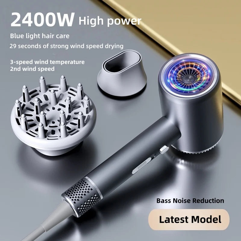 New Hair Salon Hair Dryer EU/UK Plug High-Power Quick Drying Net Red Blue Light Hair Salon Home Silent Hammer Hair Dryer Peaceful Pleasures Health and Wellness