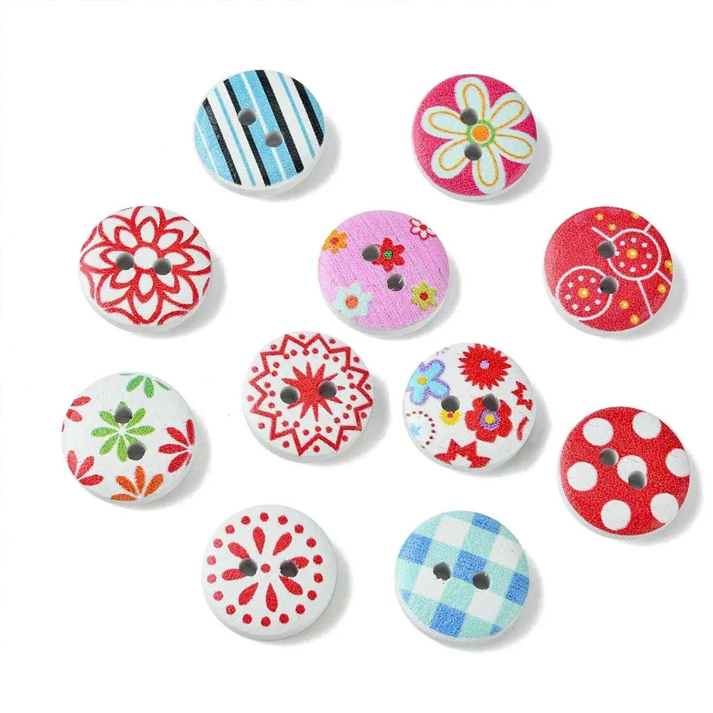 Mixed Flower Wood Buttons for Sewing & DIY Crafts – 50/100pcs