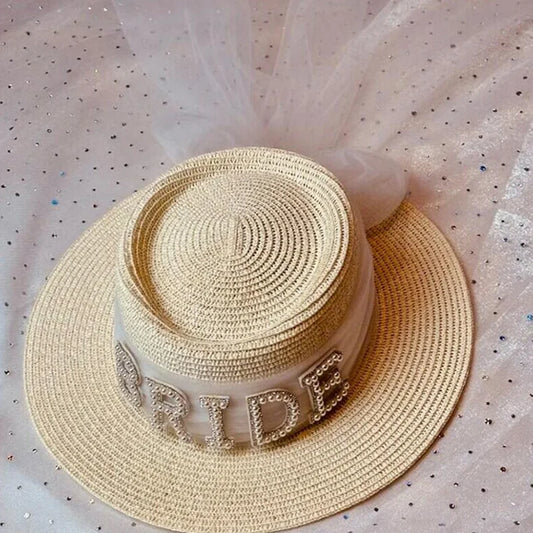 Bride Straw Hat | Bachelorette Beach Bridal Shower Party Gift Bridal Party Hat Peaceful Pleasures Health and Wellness