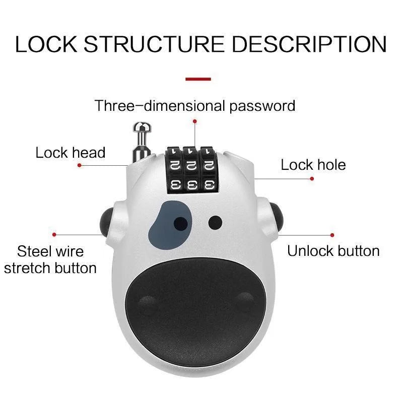 Retractable Steel Cable Combination Lock – Bike, Helmet & Travel Cable Combination Lock Peaceful Pleasures Health and Wellness