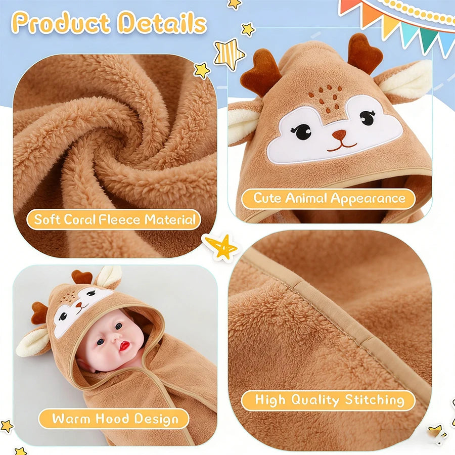 Baby Bath Towel Cape | Soft Cartoon Animal Design, Ages 0–2