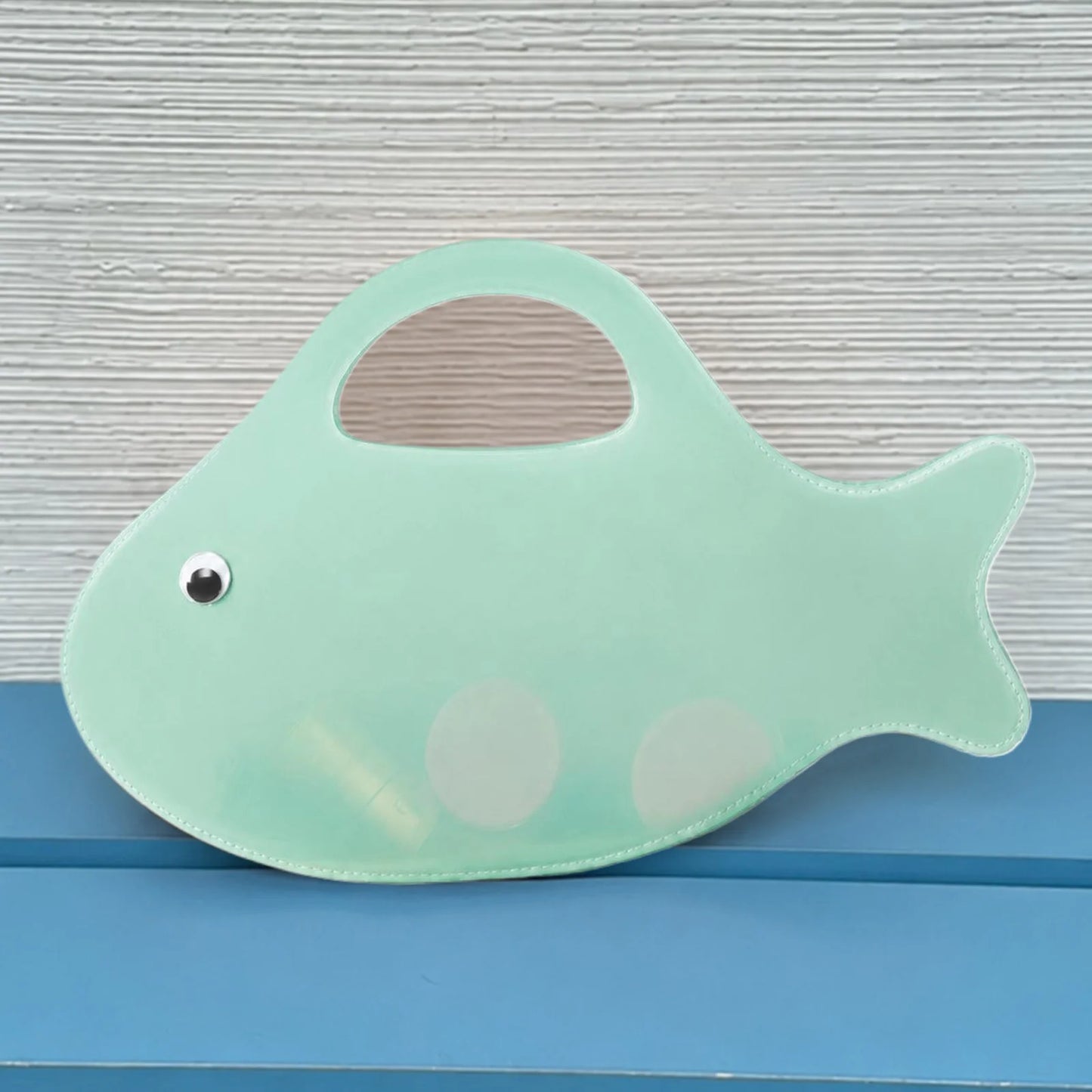 Funny Fish-Shape Clutch Purse Large Capacity Cute Solid Color Tote Handbag Transparent Lightweight Commute Clear Jelly Pack Peaceful Pleasures Health and Wellness Green