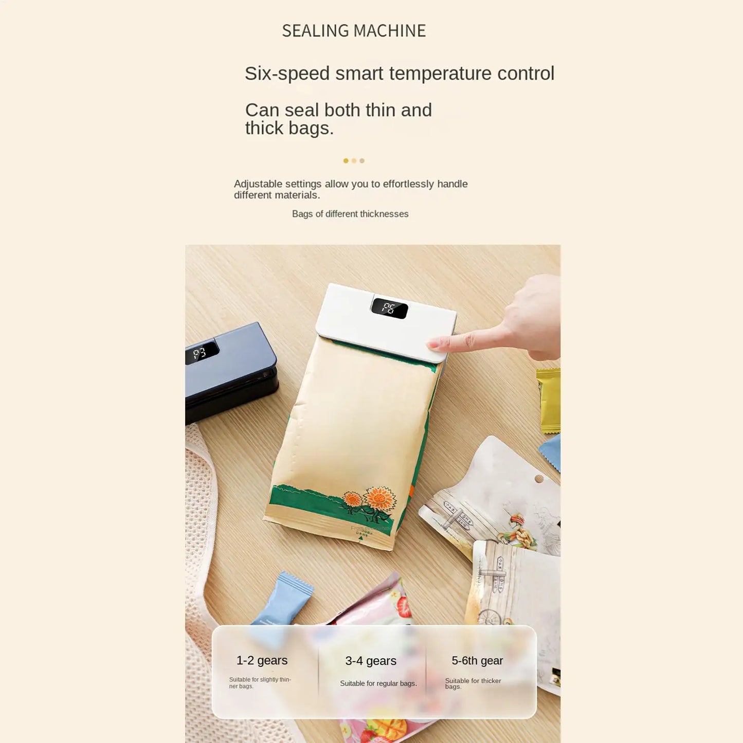 Mini Sealing Machine LED Display Portable 6-level Rechargeable Travel Food Saver Sealing Machine For Freezer Meal Prep Snacks Peaceful Pleasures Health and Wellness