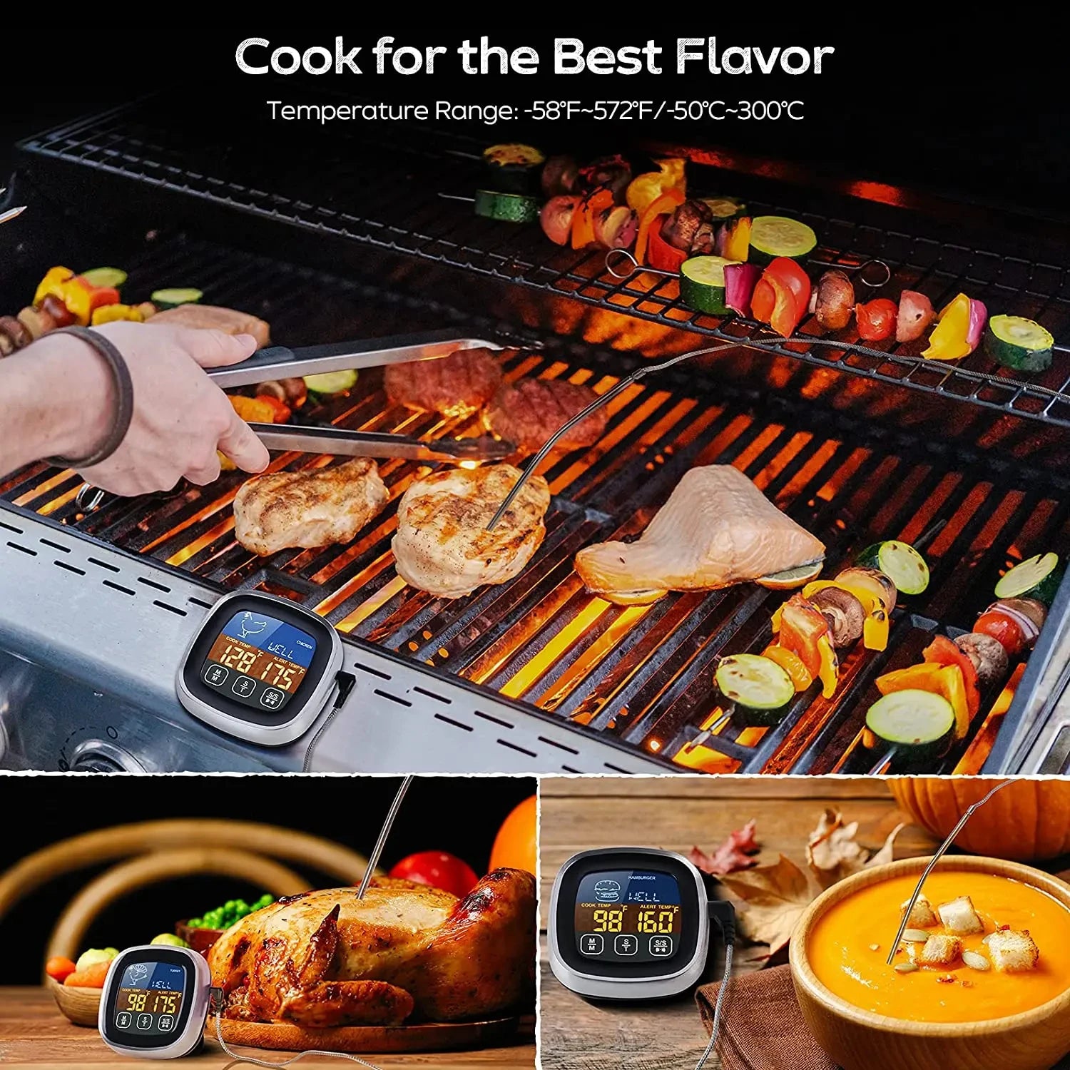 HOMEFISH Digital Meat Kitchen Thermometer Stainless Waterproof Meat Temperature Thermometre Probe Oven Cooking BBQ Peaceful Pleasures Health and Wellness