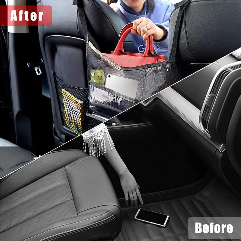 Car Seat Net Pocket Handbag Purse Holder Large Capacity Mesh Back Pouch Between Seats Storage Bag Organizer Car Accessories Peaceful Pleasures Health and Wellness