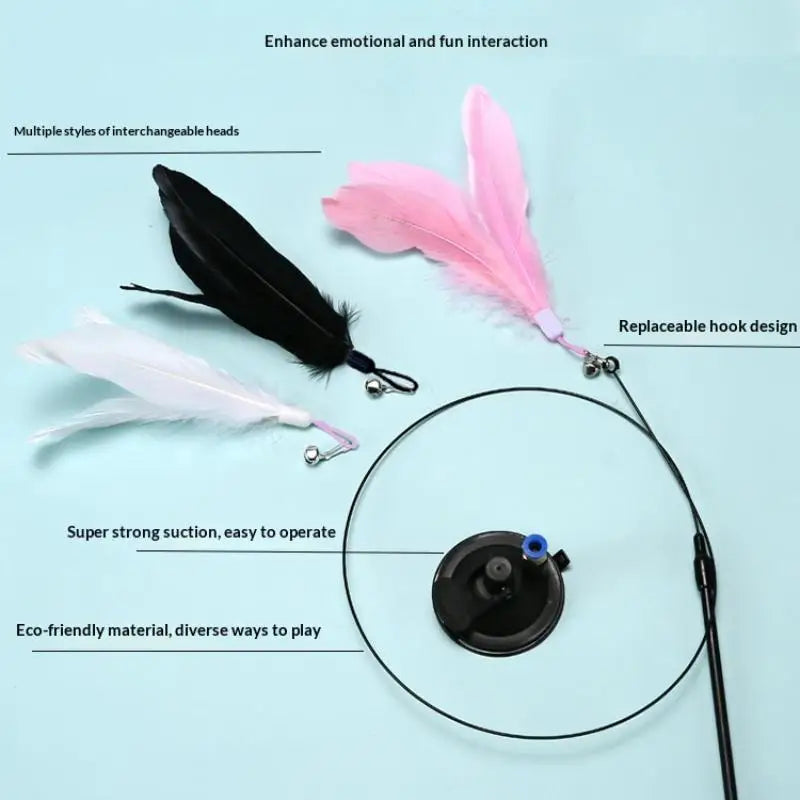 Hands-Free Suction Cup Cat Feather Wand Interactive Toy