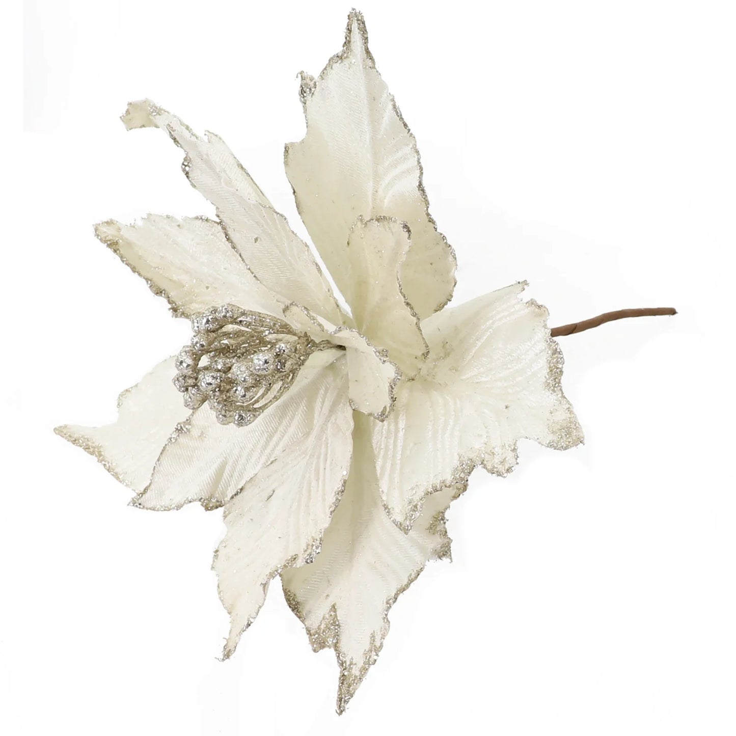 28cm Glitter Poinsettia Christmas Ornament | Artificial Flower