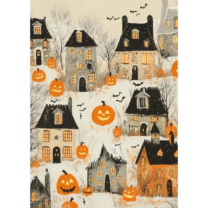 Halloween Ghost Town Canvas Wall Art | Whimsical Fall Print