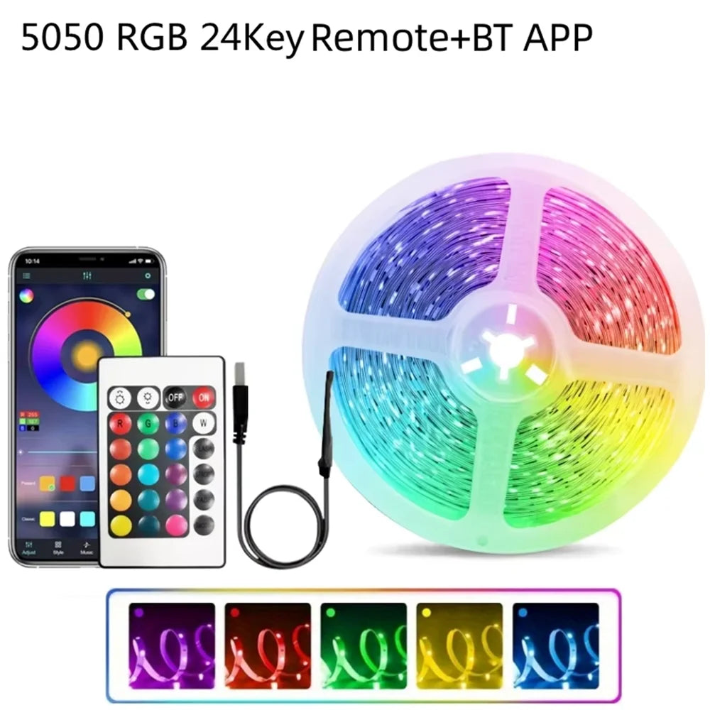 RUNTOIN RGB LED Strip Light | Music Sync & 24-Key Remote USB