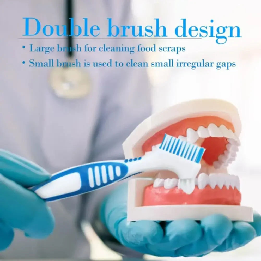 Denture Brush Denture Toothbrush With Multi-Layered Bristles & Anti-Slip Handle Denture Cleaning Care Double Sided Toothbrush Peaceful Pleasures Health and Wellness
