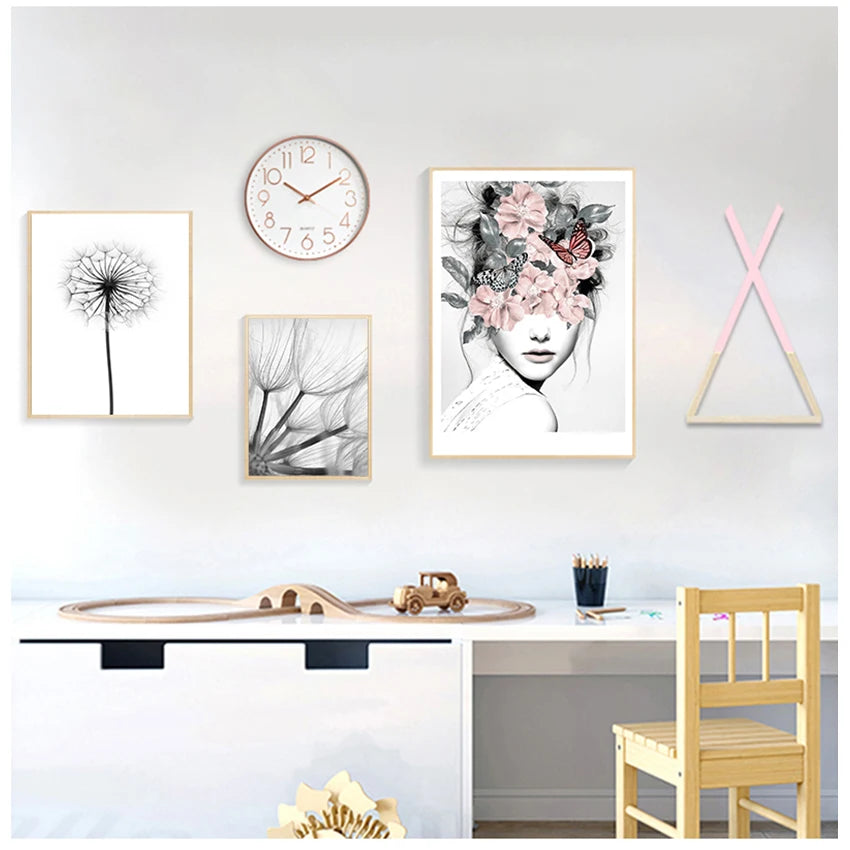 Art Modular Canvas Poster Bedside Background Home Decorative Prints Painting Reed Dandelion Feather Girl Pictures Wall Peaceful Pleasures Health and Wellness