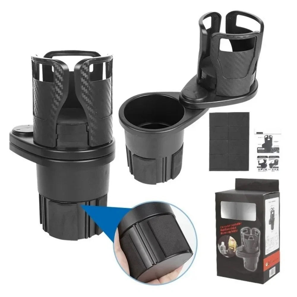 360° Rotating Dual Car Cup Holder | Carbon Fiber Texture