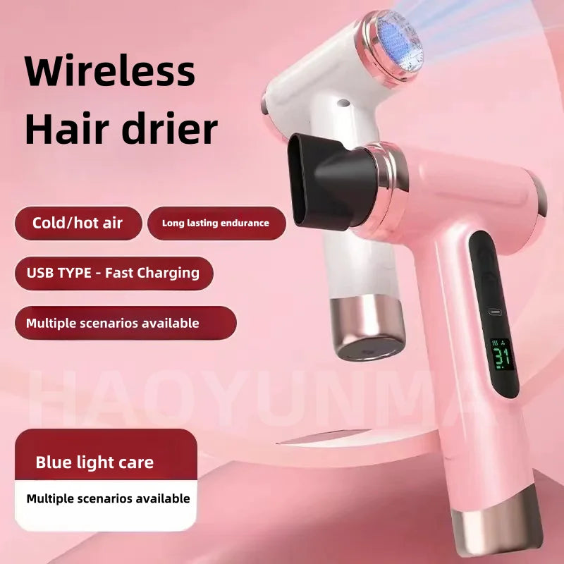 New Wireless Hair Dryer With 30000 Rpm Dry USB Charging For Children/Outdoor/Student Dormitory Blue Light Wireless Hair Dryer Peaceful Pleasures Health and Wellness