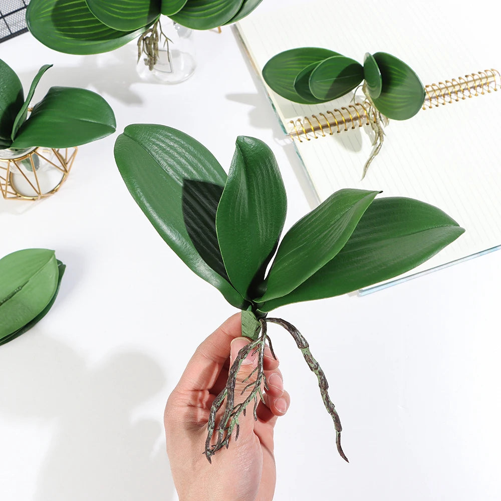 Artificial Phalaenopsis Orchid Leaf Bouquet | Faux Silk Home Decor