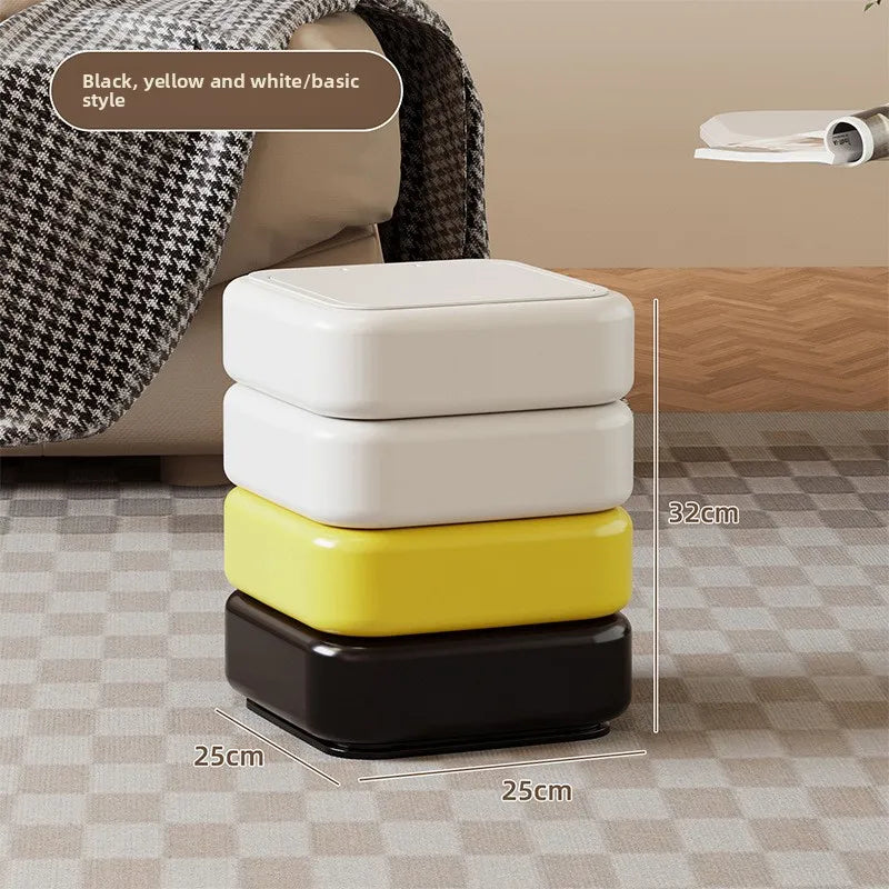 Cartoon Trash Bin with Lid Large Capacity Multi-Functional Mobile Wastebasket Modern Household Storage Organizer Wheels Peaceful Pleasures Health and Wellness Yellow
