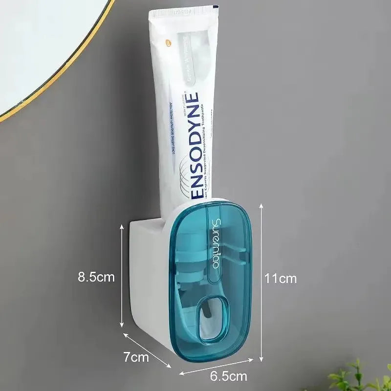 1 PCS Automatic Toothpaste Dispenser Bathroom Accessories Wall Mount Lazy Toothpaste Squeezer Toothbrush Holder Peaceful Pleasures Health and Wellness Blue 2