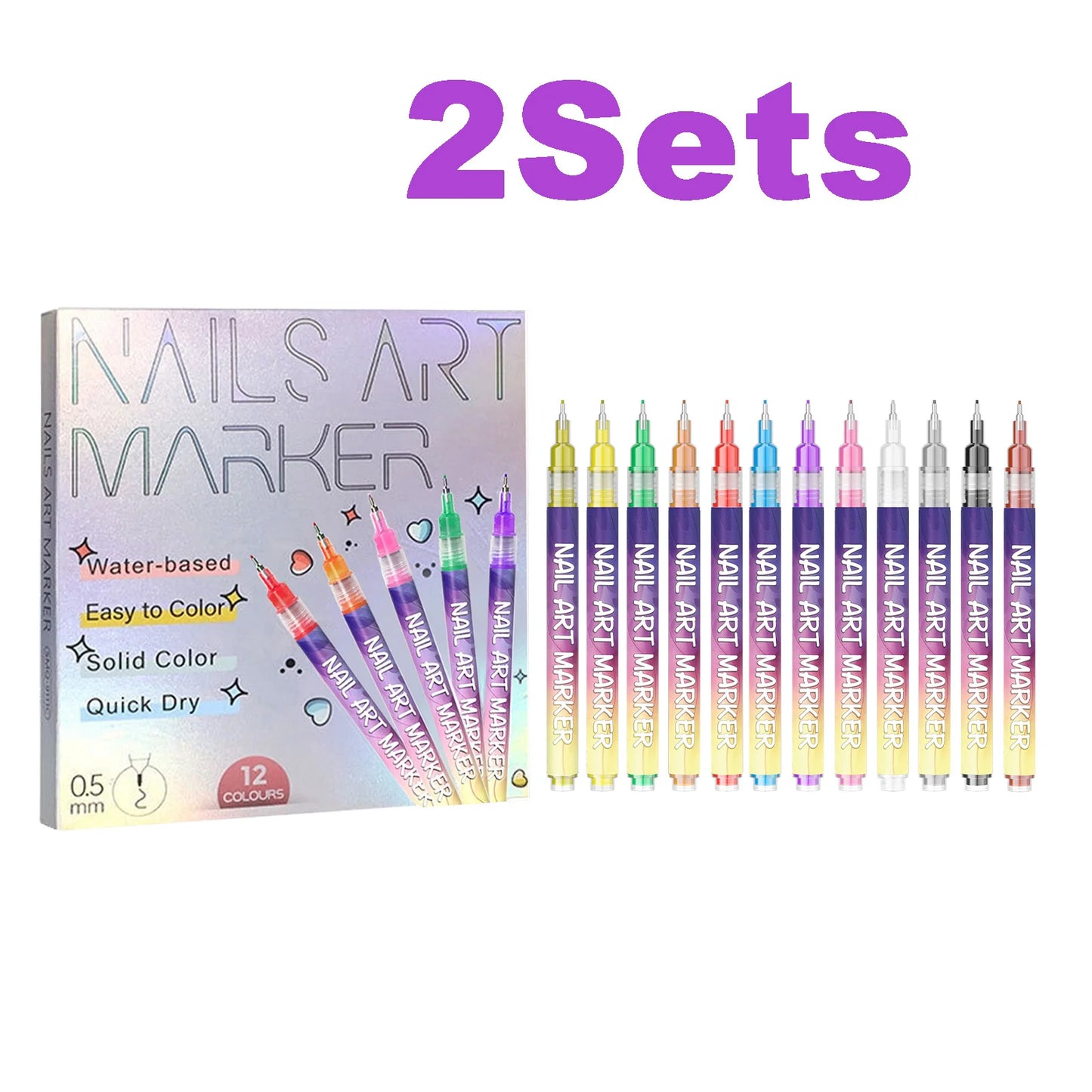 12-Piece Nail Art Graffiti Pen Set – Multi-Color Fine Line DIY Peaceful Pleasures Health and Wellness 2 Sets