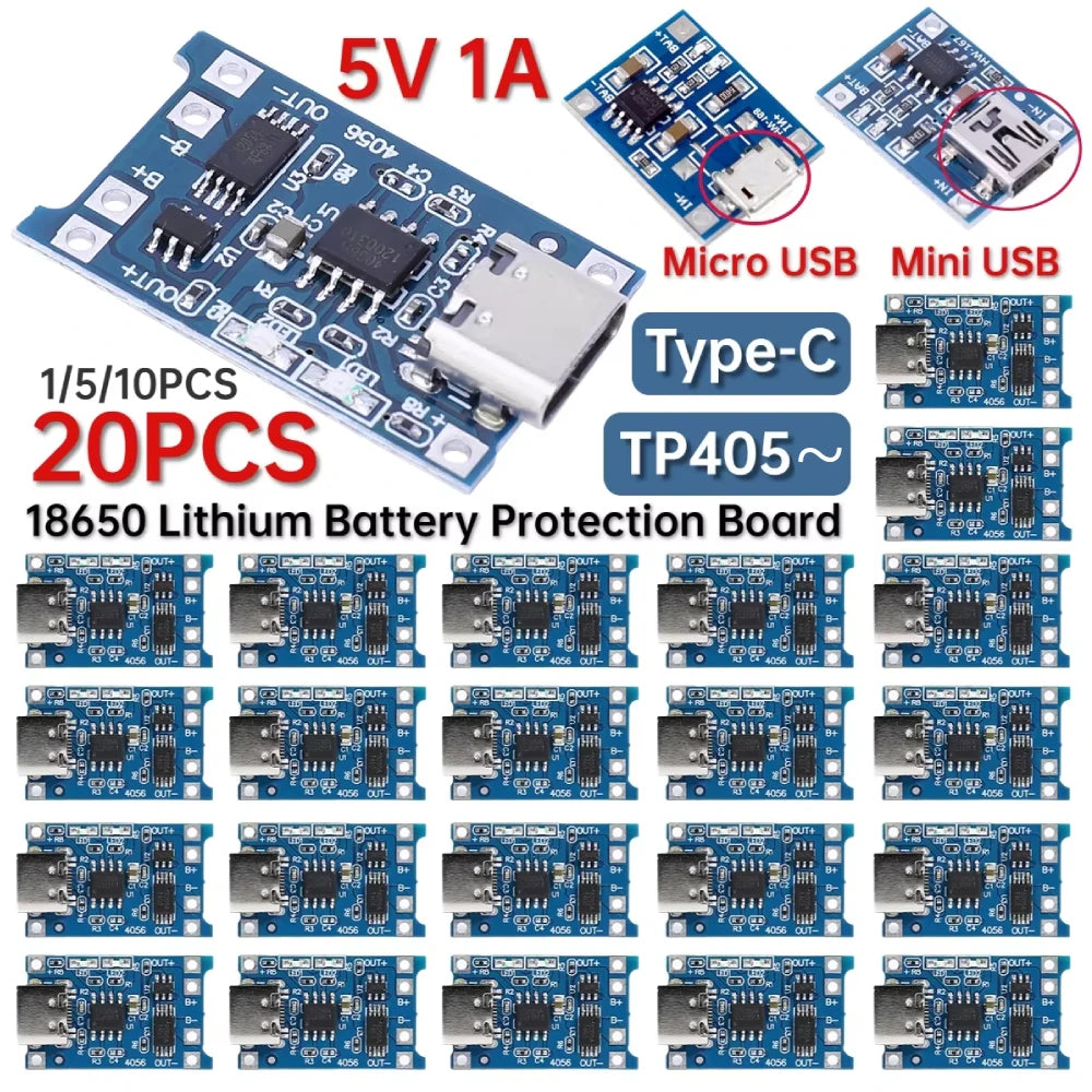 1-20PCS TP405~ 5V 1A 18650 Lithium Battery Charger Module Type-C/Micro USB/Mini USB Charging Board With Protection Dual Function Peaceful Pleasures Health and Wellness