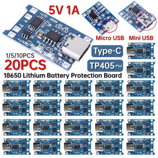 1-20PCS TP405~ 5V 1A 18650 Lithium Battery Charger Module Type-C/Micro USB/Mini USB Charging Board With Protection Dual Function Peaceful Pleasures Health and Wellness