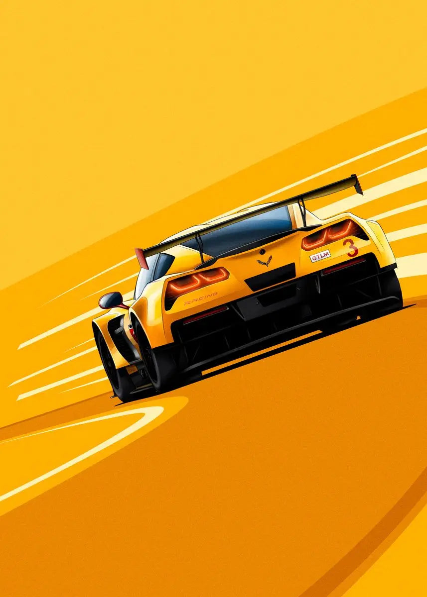 Cartoon Racing Car Canvas Wall Art | Boys Motorsport Poster