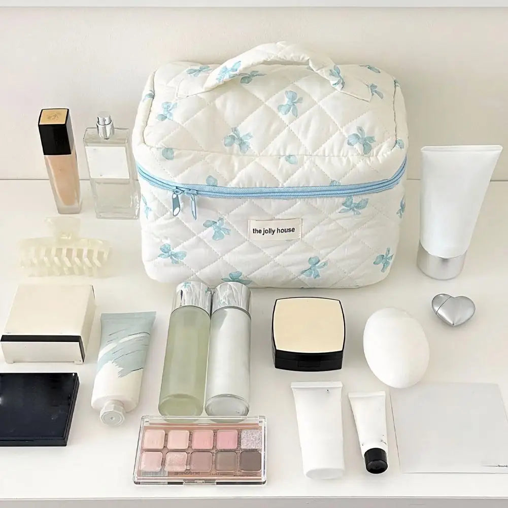 Quilted Makeup Bag 3 Sizes Floral Toiletry Cosmetic Pouch Makeup Organizer Travel Floral Bag for Bridesmaid Gifts, Daily Use Peaceful Pleasures Health and Wellness