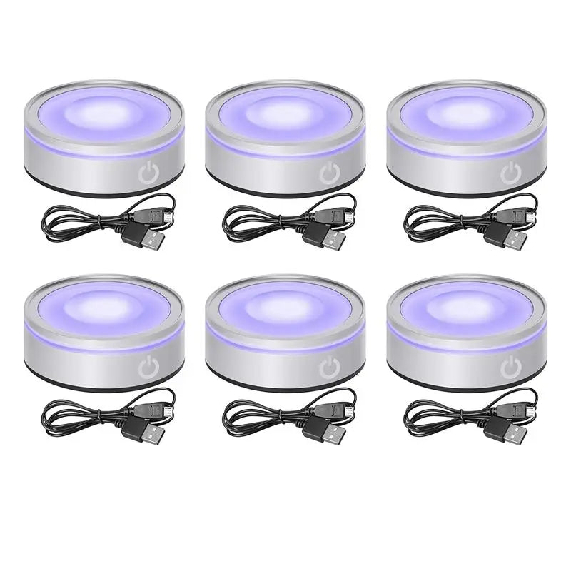 A36T-6X LED Light Base With Sensitive Touch Round Colorful Stand Display For 3D Crystal Glass Art Photo Frame Silver Concave Peaceful Pleasures Health and Wellness Default Title