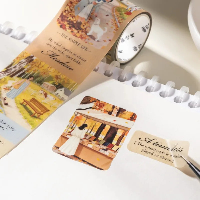 1 Roll Landscape PET Tape Creative DIY Diary Materials Collage Decorative Tape Scrapbook Diary Craft Stationery Peaceful Pleasures Health and Wellness