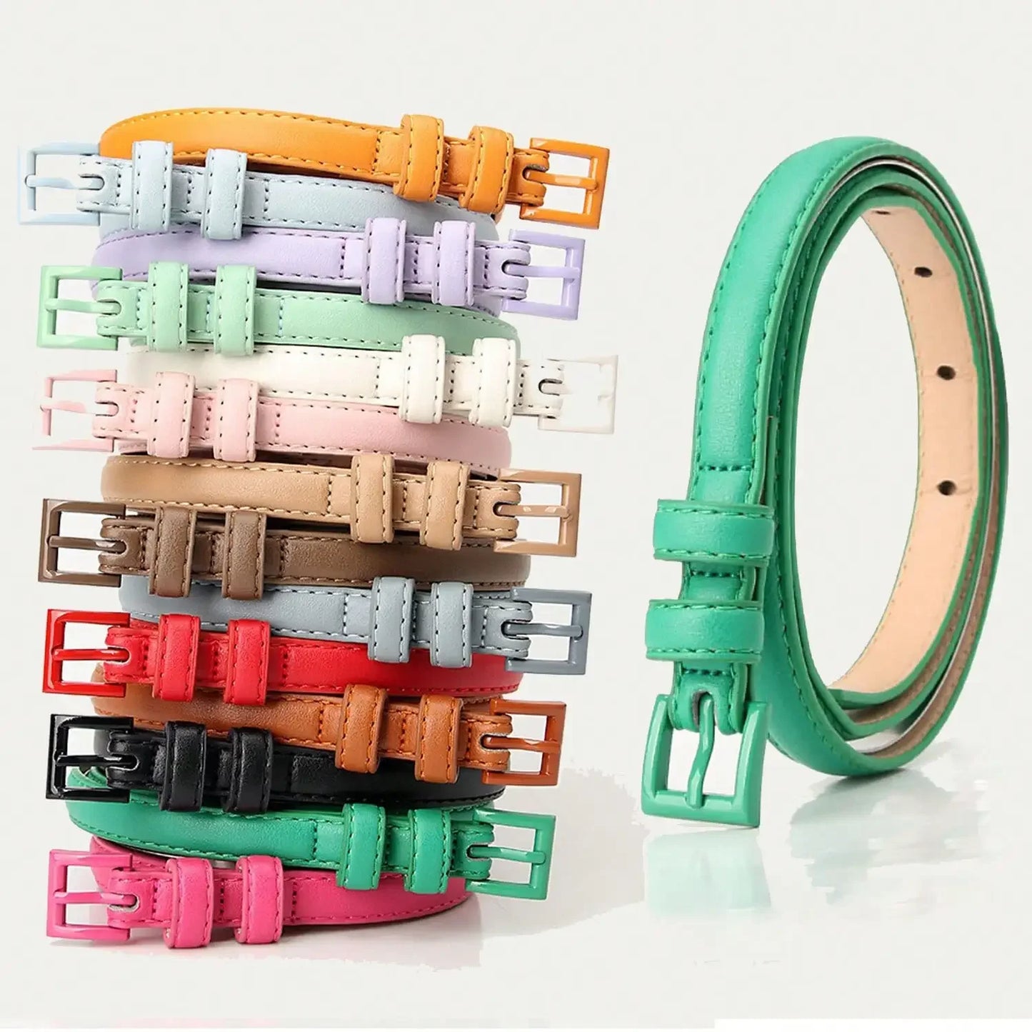 Women's Skinny Black PU Leather Belt – Slim Jeans Belt