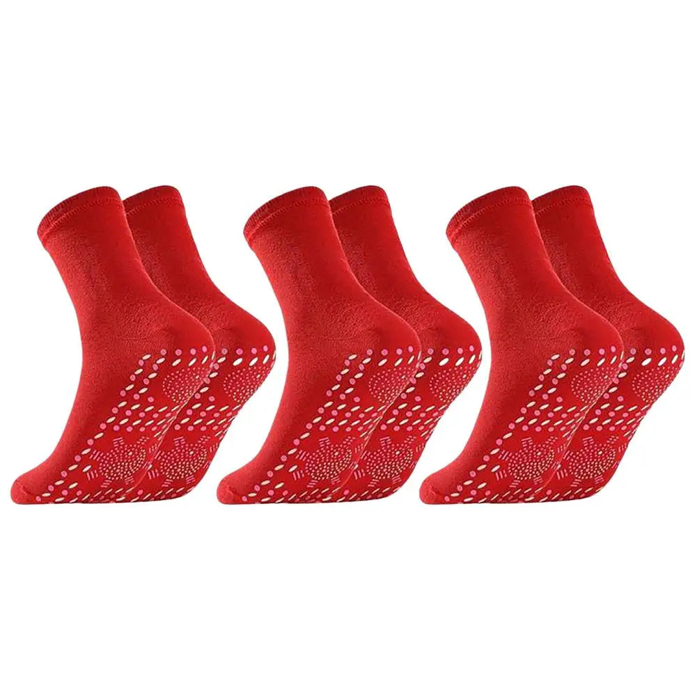3 Pairs Self-Heating Cotton Socks - Black Red White Tomalin Health Socks Mid-Tube Cold Resistant Sweat-Absorbing Massage Floor Peaceful Pleasures Health and Wellness Red3