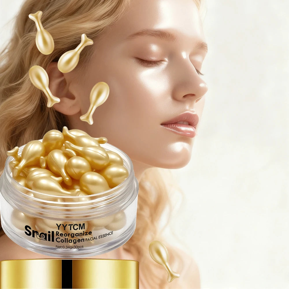 Snail Recombinant Collagen Serum Capsules – Hydrating, moisturizing, and firming essence; smooths skin. Formulated with squalane Peaceful Pleasures Health and Wellness