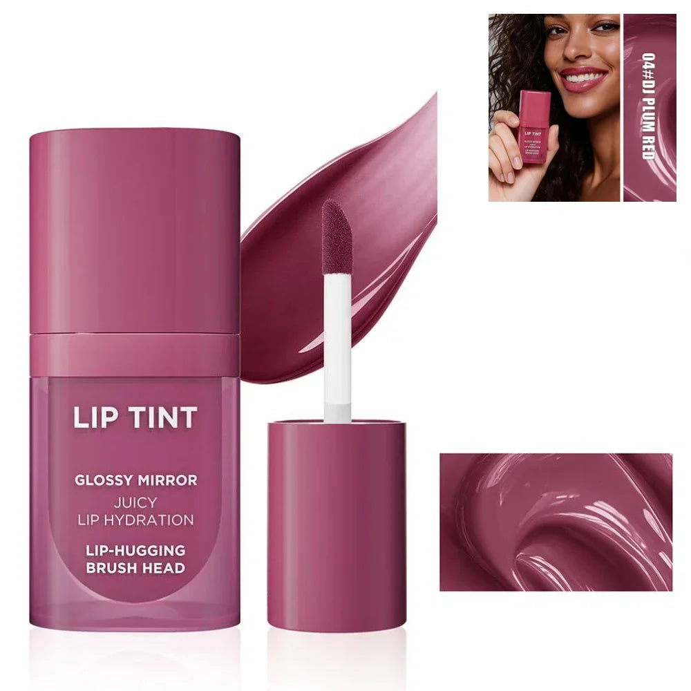 6 Colors Glossy Mirror Juicy Lip Tint Waterproof Non-stick Cup Long Lasting Moisturizing Lipstick High Shiny Lip Gloss Cosmetics Peaceful Pleasures Health and Wellness DJ PLUM RED